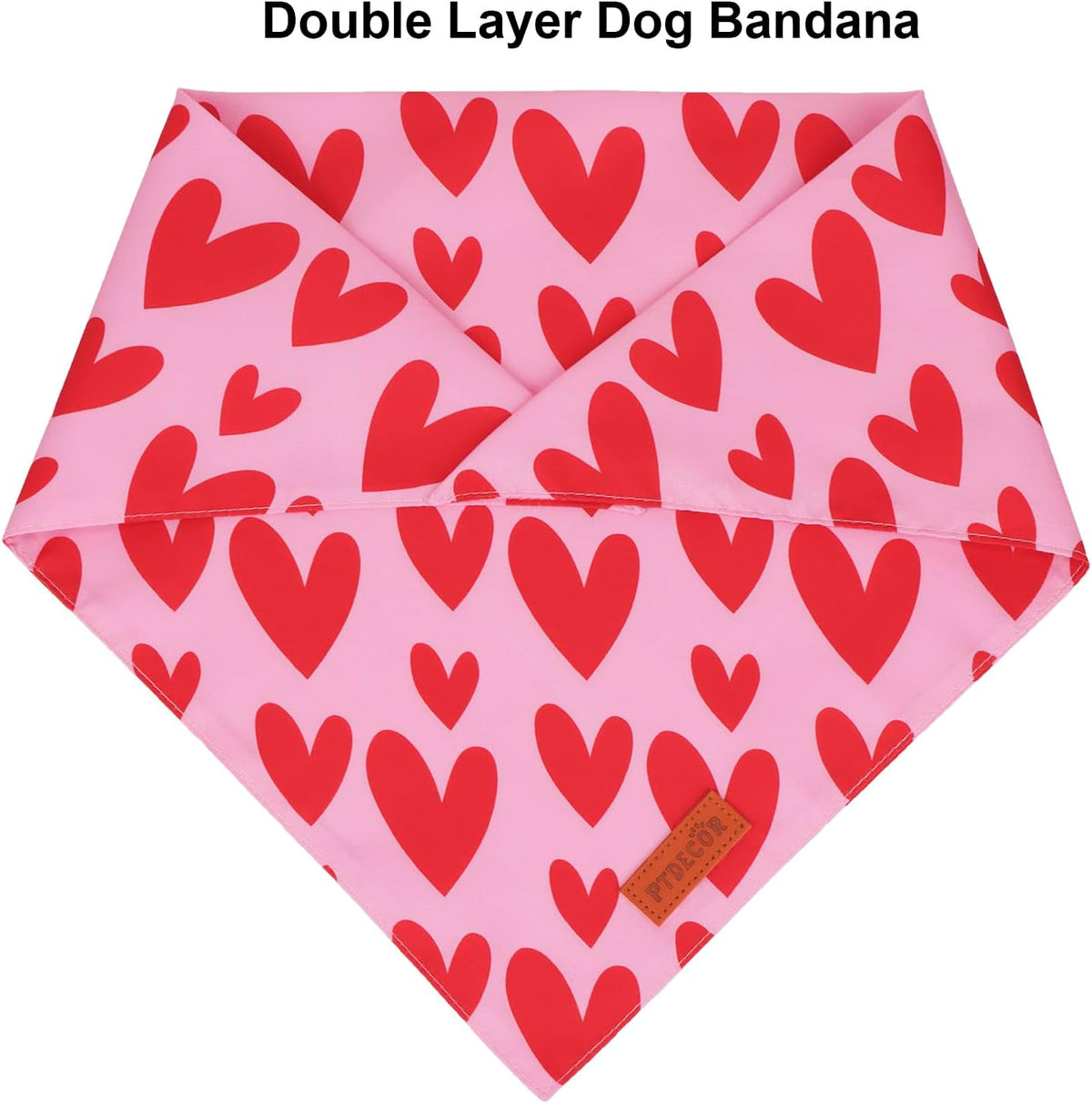 PTDECOR Valentine Dog Bandana, Reversible Valentine Pet Scarf, Multi Size, Red Heart Bandanas for Medium Large Dogs (Large)