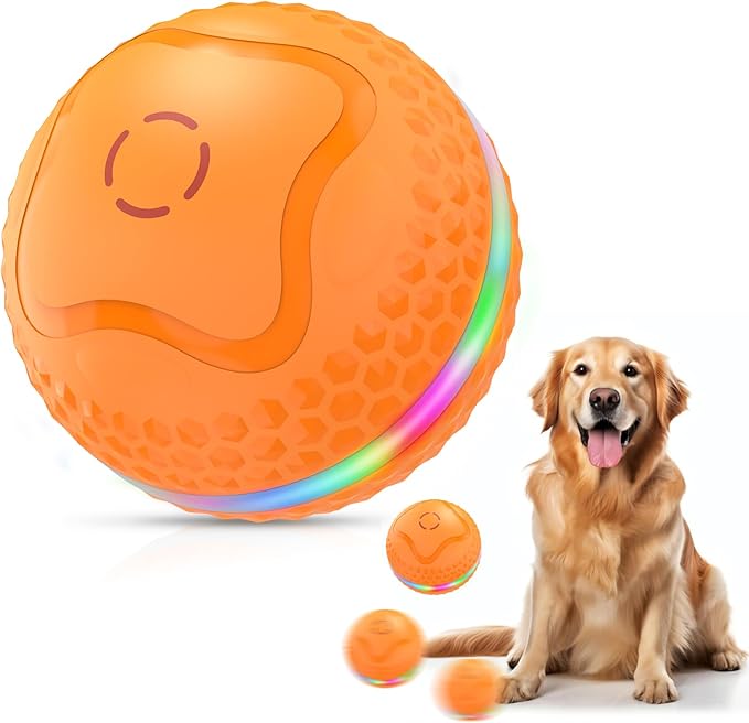 Interactive Dog Toys Ball, Automatic Rolling Balls Toy, Lively pet Ball for Medium/Large Dogs to Relieve Boredom, Activated Automatic Motion Dog Balls Toy with LED Flash, USB Rechargeable