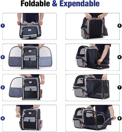 Extra Large Cat Backpack Carrier Expandable Pet Carrier Backpack for Small Dogs Medium Cats Fit Up to 18 Lbs, Dog Backpack Carrier, Foldable Puppy Backpack Carrier for Travel, Hiking,Striped