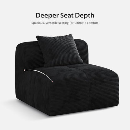 Aosaifen Modern L-Shaped Modular Sectional Sofa for Living Room，Oversized 3-Seater Couch with Deep Seat and Movable Ottoman – No Assembly,Comfortable Corduroy Fabric Boneless Sofa(Dark Gray) (Black)