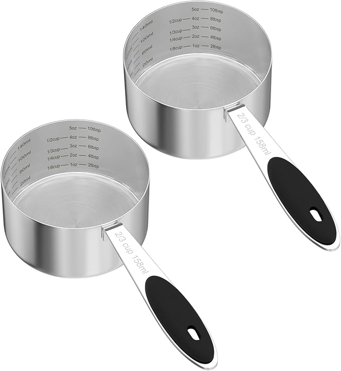2PCS 2/3CUP(158ml) Dog Cat Food Scoop, Stainless Steel Measuring Cup, Metal Pet Scooper with Inner Precision Scale Measurement