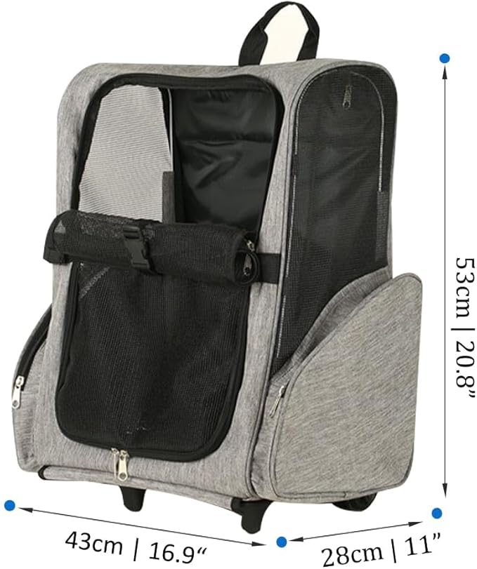 Pet Trolley Bag Cat Dog Travel Bag Portable & Breathable Pet Carrier Backpack - Lightweight Dual-Shoulder Design for Easy Travel with Your Beloved Companion Scalable Pull Rod pet Bag (Blue)