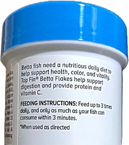 Top Fin Betta Flakes for Betta Fish 0.81 oz (22.9g) with Added Vitamin C, Does Not Cloud Water, Easy to Digest