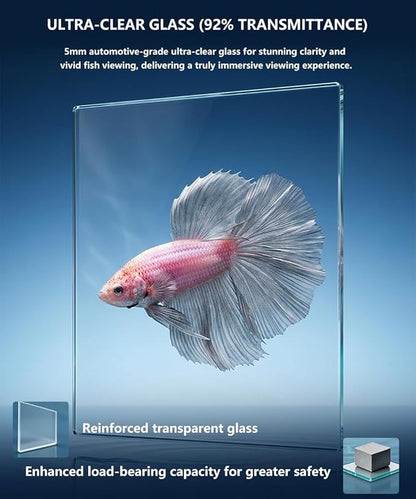 Fish Tank Kit,3.5 Gallon Small Aquarium,Ultra-Clear Nano Aquarium,Betta Fish Tank,Suitable for Small Fish Tank,Aquarium Starter kit,Desktop Fish Tank (Black Background)