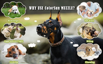 Dog Muzzle Breathable Basket Muzzles for Large and X-Large Dogs, Stop Biting, Barking and Chewing, Best for Aggressive Dogs Black Brown (Black Rubber, L)
