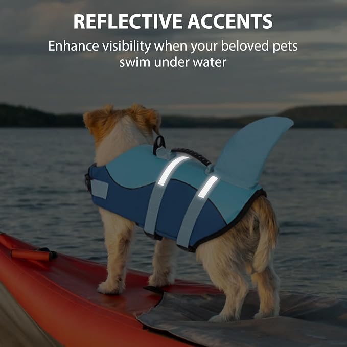 Dog Life Jacket High Flotation, Reflective Dog Life Vest for Swimming, Adjustable Dogs Life Preserver Rescue Handle Spring Summer Pool for Small, Medium, Large Dogs (Ocean Blue,S)