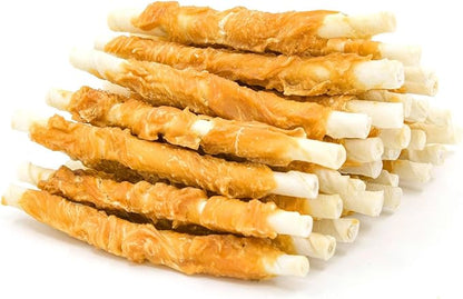 Jungle Calling Dog Treats, Chicken Wrapped Rawhide Sticks for Dogs, Grain-Free Natural Small Dogs Training Treats, Edible Pet Chew Snacks,10.6 oz
