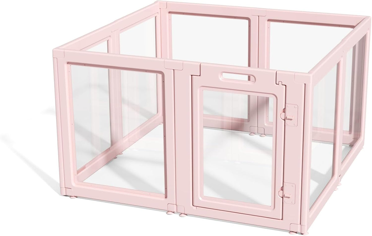 DIY Clear Acrylic Dog Playpen House,Quick Easy Assembly and Disassembly,Strong Floor Suction,Indoor and Outdoor Use,Easy Cleansing Puppy Fence (Skin Pink, 30.3" H, 8PCS)