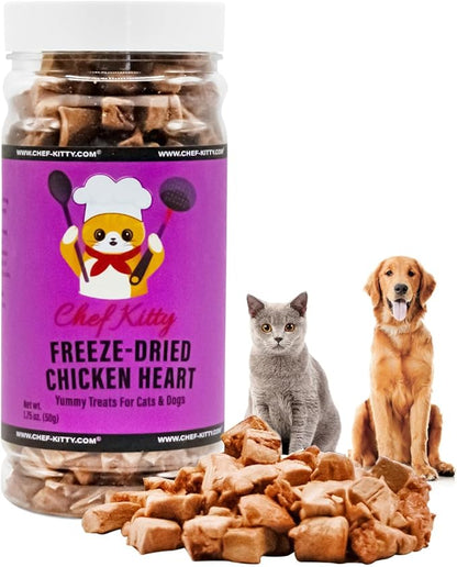 Freeze-Dried Chicken Heart Treats for Cats & Dogs – 100% Human Grade, Single Ingredient, High-Protein, Healthy Snack – No Additives or Preservatives – 1.4oz - Inspected & Tested in USA