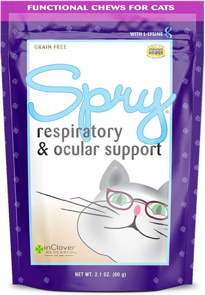 In Clover Spry Daily Respiratory and Ocular Support Soft Chews for Cats, with L-Lysine, Superfoods, and Prebiotics for a Strong Immune System, 2.1 oz. (60 count)