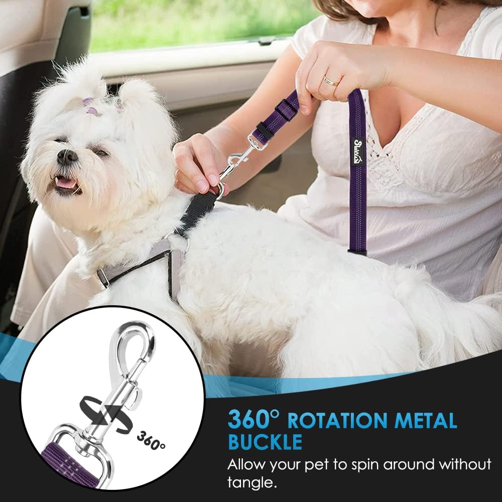 Lukovee Dog Seat Belt for Car, Adjustable Dog Car Harness for Large Medium Small Dogs, Soft Padded & Breathable Mesh Dog Seatbelt with Car Vehicle Connector Strap (Purple,XXX-Small)