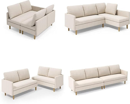 Gizoon 4-Seat Sectional Couch, Convertible Sofa Bed, 79.1'' L-Shape Sofa Bed, with Comfortable Fabric, Deeper Seat, Comfy Seat Cushion, for Living Room, Apartments, Office, Beige