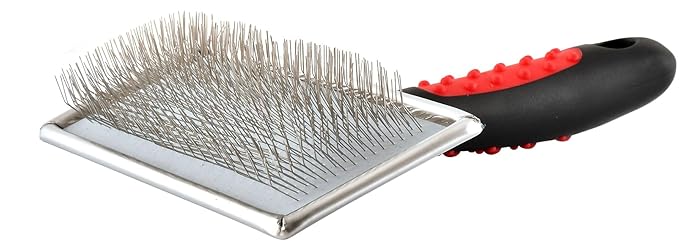 Jeffers Non-Slip Slicker Brush for Pets – Large Size, Soft Pins, Red & Black – Detangling Grooming Tool for Dogs & Cats with Short, Long, Thick & Curly Coats – Comfortable Grip Pet Comb
