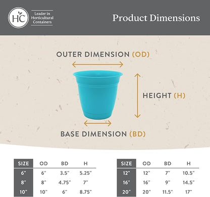 The HC Companies 6 Inch Eclipse Round Planter Pots with Drainage Holes & Attached Saucer, Lightweight UV-Resistant Plastic Indoor Outdoor Planters, 4-Pack Flower Pots for Garden Home Decor, Sandstone