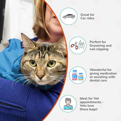 Cat-in-the-Bag Cozy Comfort Carrier - Small Light Blue Cat Carrier Soft and Pet Carrier Administration, Grooming, Vet Visits, Dental Care, and Nail Trimming
