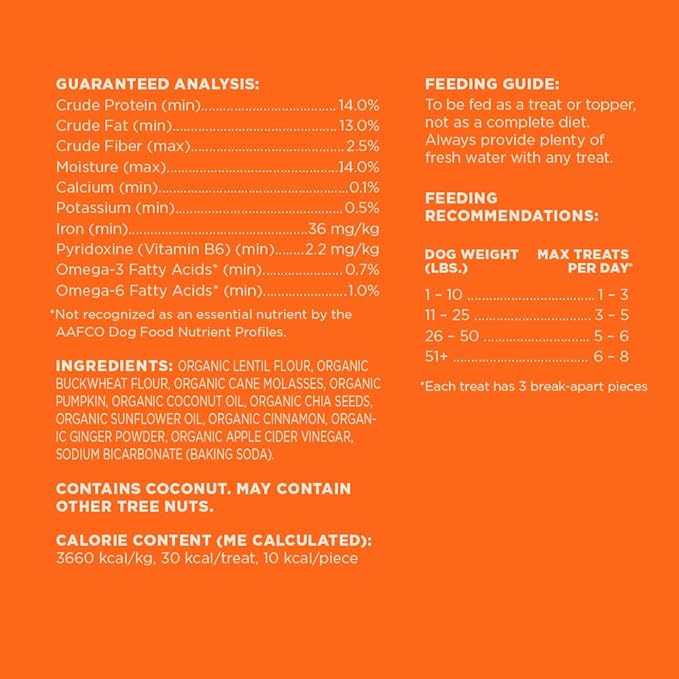 Amazon Brand - Wag Expedition Human Grade Organic Biscuits Dog Treats, Non-GMO, Gluten Free, Pumpkin & Chia Seed, 10oz (Pack of 2)