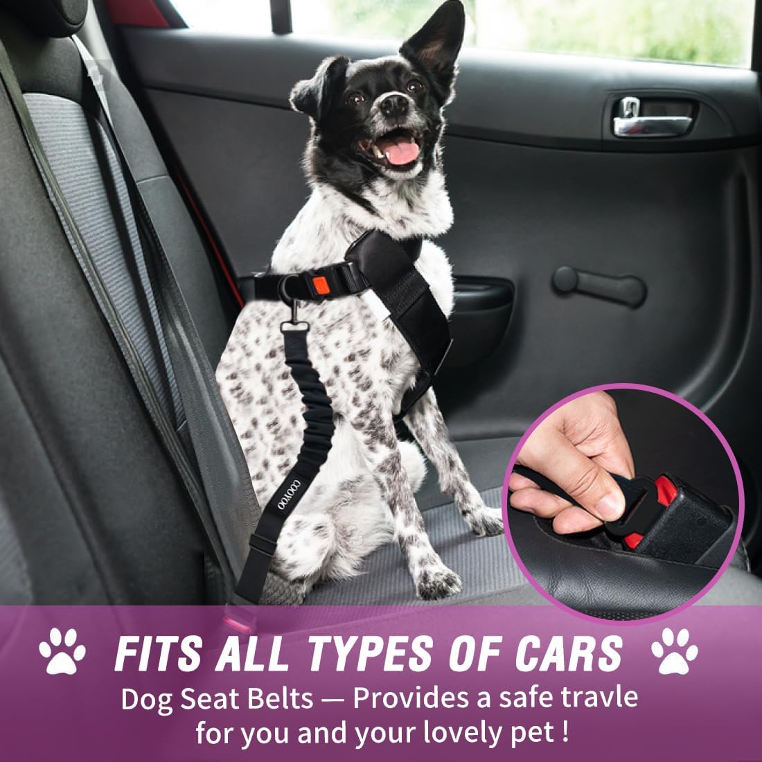 COOYOO Dog Seat Belt, Durability Retractable Dog Car Harness Adjustable Dog Seat Belt for Vehicle Nylon Pet Safety Seat Belts Heavy Duty & Elastic
