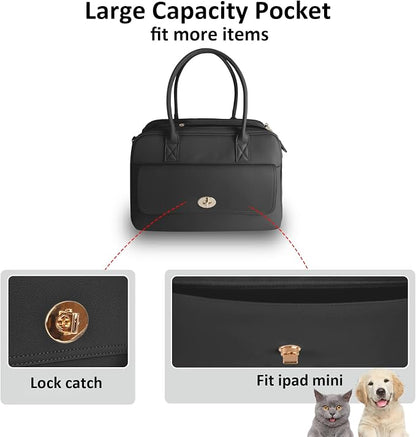 Pet Carrier Dog Purse Carrier Cat Soft-Sided Dog Carriers for Puppy Kitten, Fashion Leather Handbag Tote Travel Pet Bag for Small Dogs Cats, TSA Airline Approved (Black)
