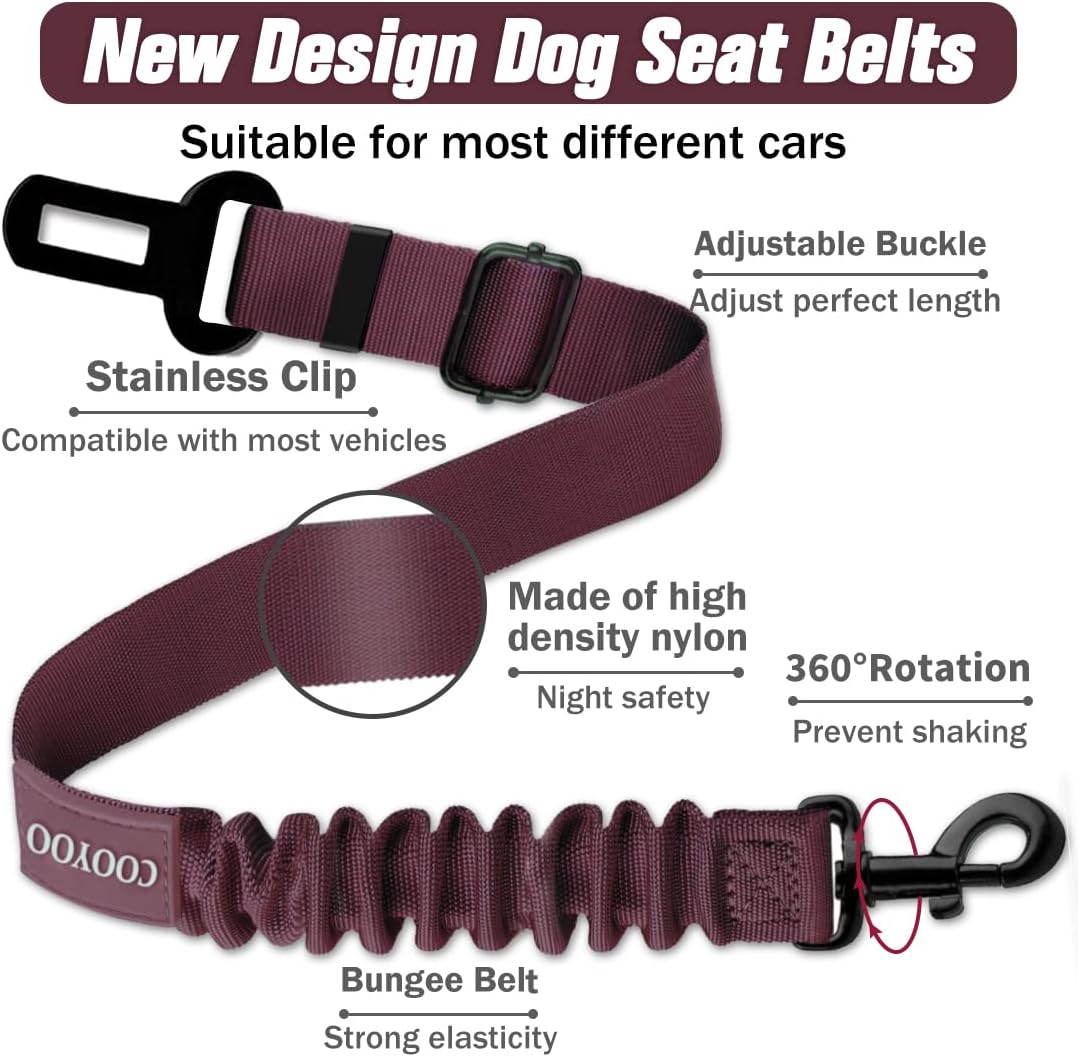 COOYOO Dog Seat Belt,3 Piece Set Retractable Dog Car Adjustable Seatbelts for Vehicle Nylon Pet Safety Heavy Duty & Elastic & Durable Car Harness for Dogs