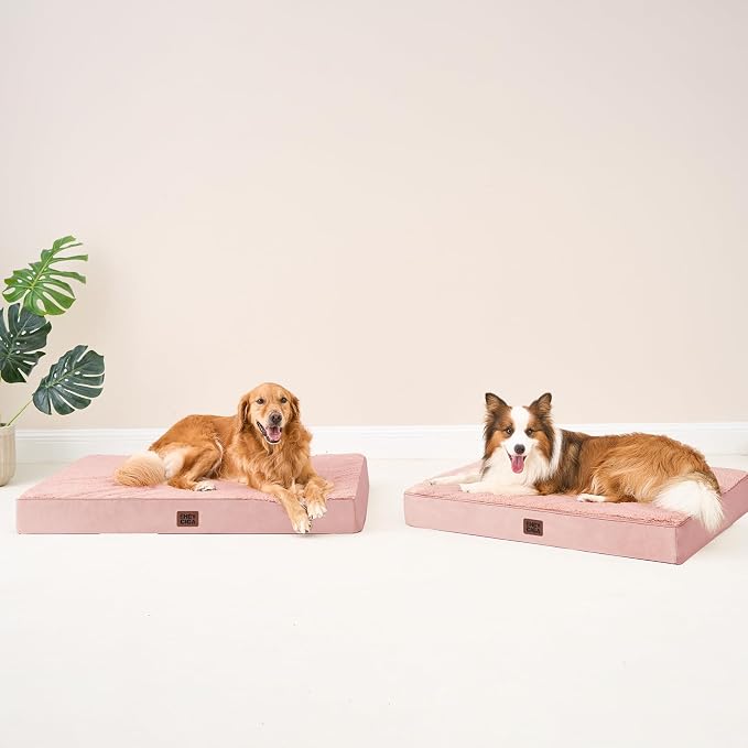 EHEYCIGA Orthopedic Dog Bed Large with Removable Washable Cover, 36IN Pink | Egg Crate Foam Support, Durable Oxford fabric, Non-Slip Bottom, Machine Washable, Soft Waterproof Plush Pet Bed Mat For Crate