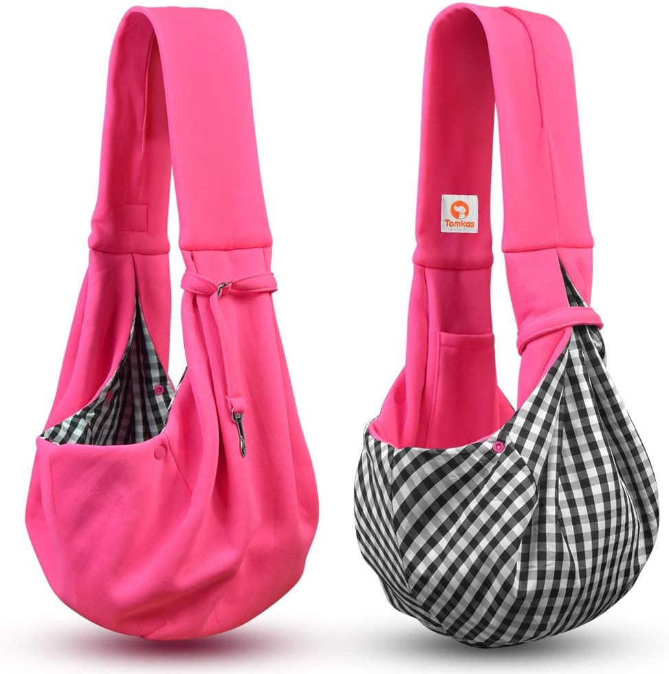 Tomkas Small Dog Sling Carrier - Classic Pocket & Classic Strap - for 3-10 lbs Pets(Rosered)
