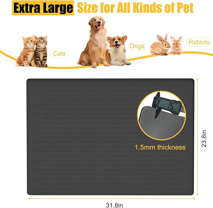 Large Dog Mat for Food and Water, 31.8"x23.8" Silicone Pet Feeding Mats, Waterproof Dog Bowl Mat with High Edges to Prevent Water and Food Spills, Brown