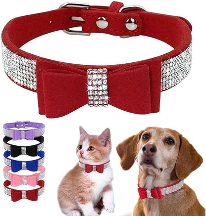 Serijoars Small Dog Collar with Rhinestone Crystal Diamond Colorful Bling Girl Puppy Cat Collars (M, Red1)