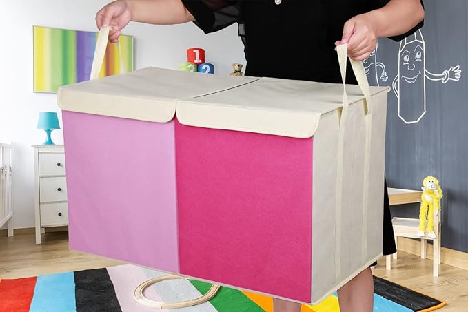 Toy Box Chest, Collapsible Sturdy Storage Bins with Lids, Extra Large Kids Toy Storage Organizer Boxes Bins Baskets for Kids, Boys, Girls, Nursery Room, Playroom, Closet (Pink)
