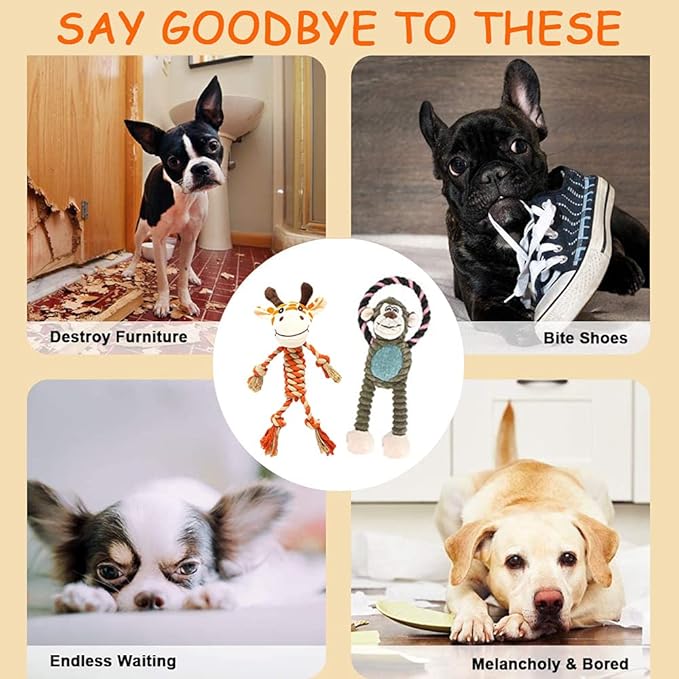 Rope Dog Toys to Keep Them Busy - Tug of War Dog Toys for Boredom Plush Interactive Squeaky Puppy Toys for Small Medium Large Dogs