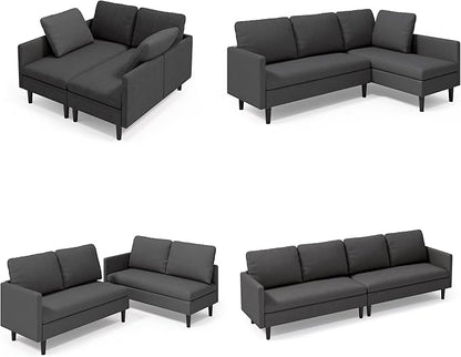Gizoon 104''in 4 seat Sectional Sofa, Freely Configurable Sectional Couch, Convertible Modular Sofa, with Deeper Seat, Comfortable Fabric, Removable Armrest, for Living Room, Dark Grey