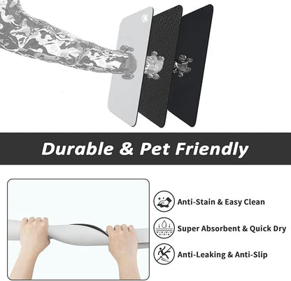 HotLive Dog Food Mat - Absorbent Cat Mat for Food and Water, No Stains Pet Feeding Bowl Mat, Easy to Clean Pet Placemats, Quick Dry Dog Water Dispenser Mat for Messy Drinkers | Paw Light Grey 18"x34"