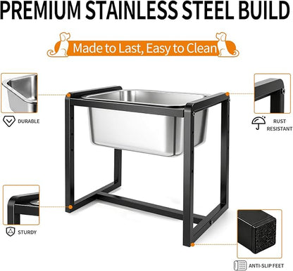Adjustable Height Elevated Large Dog Water Bowls with Stainless Steel Bowls and Metal Stand，4-Level (8/10/12/14 Inches) Pet Bowl for Dogs for Large Medium Dogs - Durable, Easy to Clean (2.4gallon)
