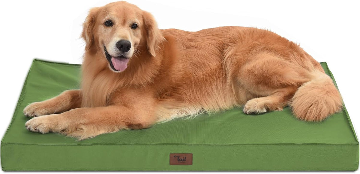Outdoor Extra Large Dog Bed for Big Dogs, Waterproof Dog Bed for Large Dogs, Egg Crate Foam XL Pet Bed with Removable Washable Oxford Cooling Cover, Light Green