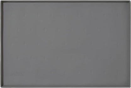 Leash Boss Dog Food Mat – Waterproof Silicone Pet Feeding Mat with Raised Edges for Dogs & Cats, Non-Slip Placemat for Food & Water Bowls, Spill-Proof Floor Protection, Easy to Clean (Grey, Crate)