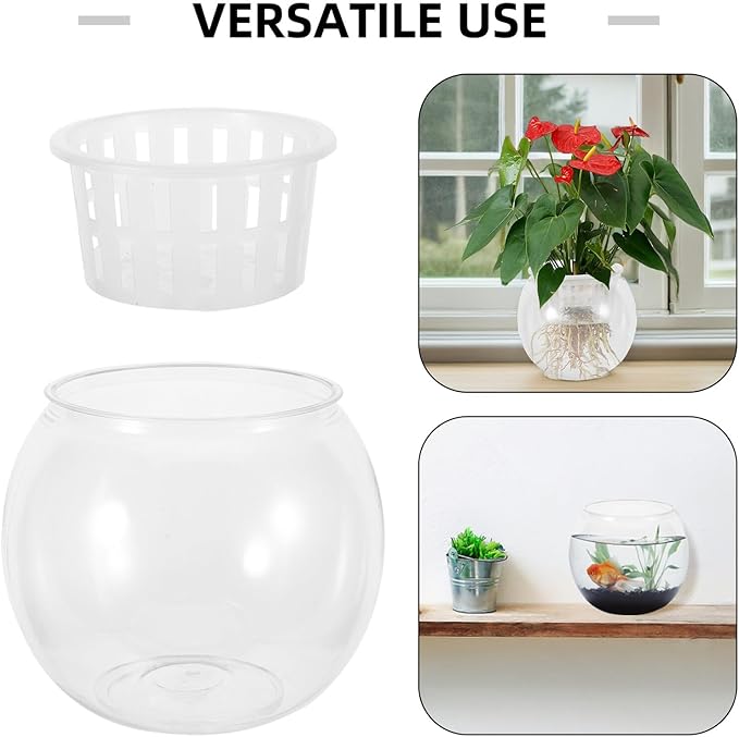 Plastic Round Aquarium Betta Bowl with Water Propagation Basket, Small Desktop Fish Tank for Office and Living Room, Plastic Fish Aquarium Terrarium Bowl 110c Medium Size