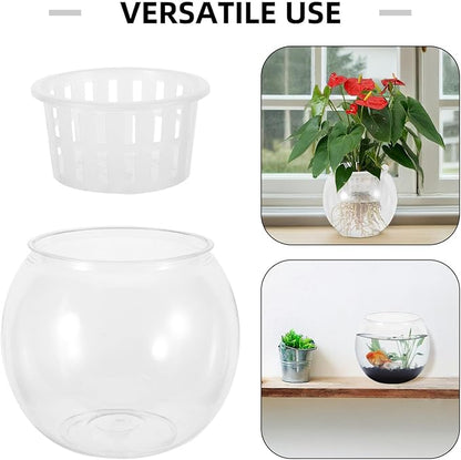 Plastic Round Aquarium Betta Bowl with Water Propagation Basket, Small Desktop Fish Tank for Office and Living Room, Plastic Fish Aquarium Terrarium Bowl 110c Medium Size