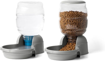 Petmate Replendish Gravity Automatic Dog Water Dispenser Pet Waterer and Pet Feeder Set with Microban Protection Base, 100% BPA Free, Wide Mouth Bowl - 1 Gallon Water, 5 lb Food