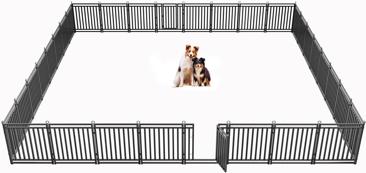 Dog Fence Outdoor Indoor, 32" Inch Height 32 Panels Dog Playpen for Large/Medium/Small Dogs Metal Dog Pen for Yard Camping and RV | Black-Silver
