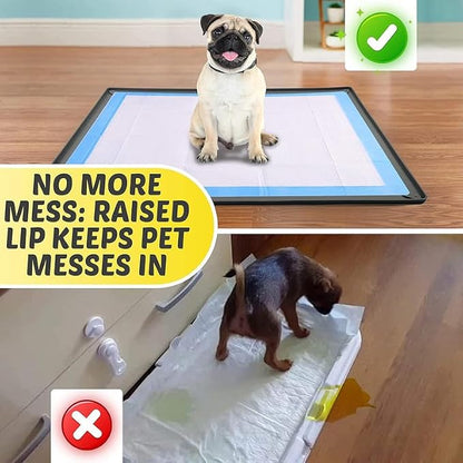 Dog Pee Pad Holder Tray Fits for 28” x 34” Pee Pads - 1 Pack - Grey | Corner Lock Holes, Raised Edges, Non-Spill, Easy to Clean Silicone Dog Potty Tray Holder, For Indoor Floor Protection