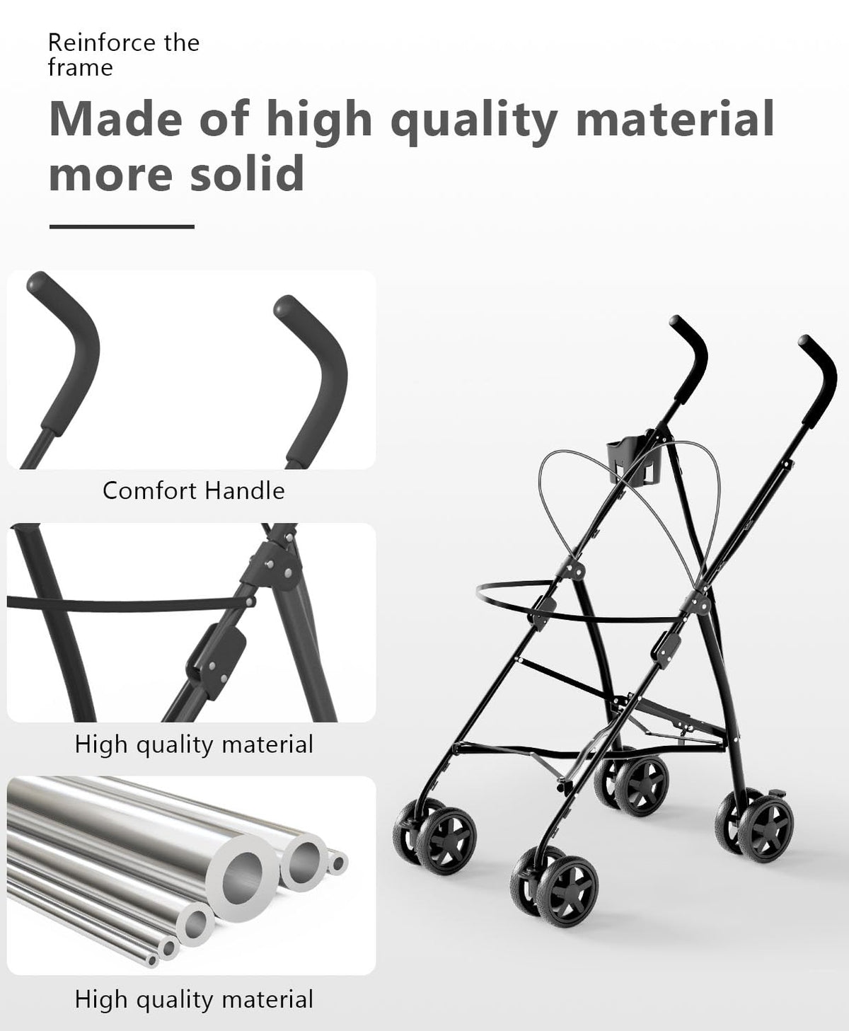 Pet Stroller with 4 Wheels for Small/Medium Pets, Portable Travel Foldable Carrier Jogger for Dog Cat Puppy Kitty, Rear Wheel Breaks, Storage Basket, Visible Mesh with Weather Cover (Black)