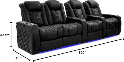 Valencia Tuscany Home Theater Seating Semi-Aniline Italian Nappa 20000 Leather Ultimate Luxury Heat & Ventilation Power Recliner Power Lumbar and Headrest (Row of 4 Loveseat Left, Onyx)