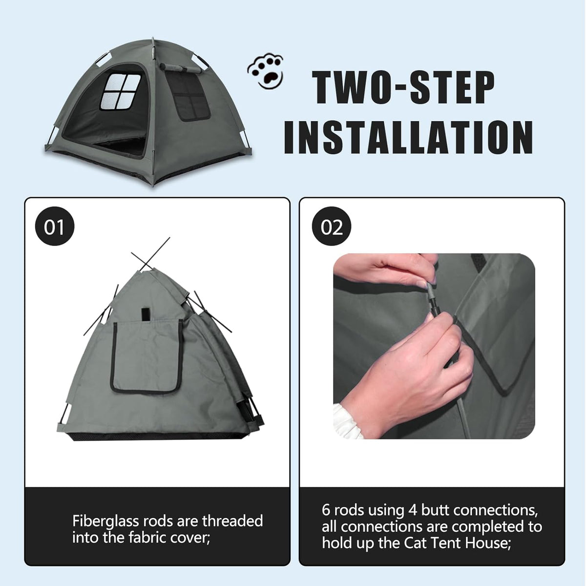 Grey Cat Tent House、Cat's Nest, Portable Indoor/Outdoor Pet Tent House for Cats, Puppies and Other Small Animals