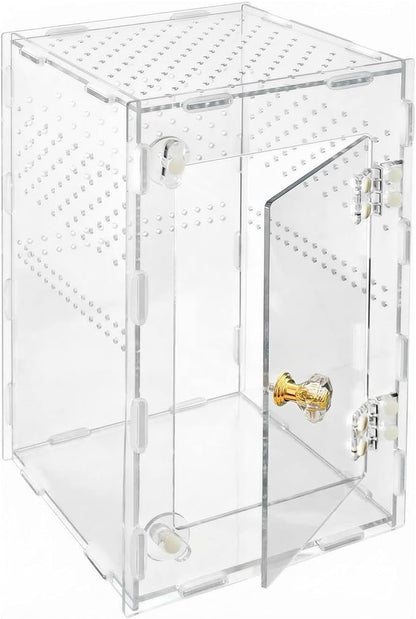 Jumping Spider Enclosure, Acrylic Terrarium for Tarantula & Reptiles, Front Opening Door Habitat for Spiders, Mantis, Frogs & Lizards (10x6x6 Inch)
