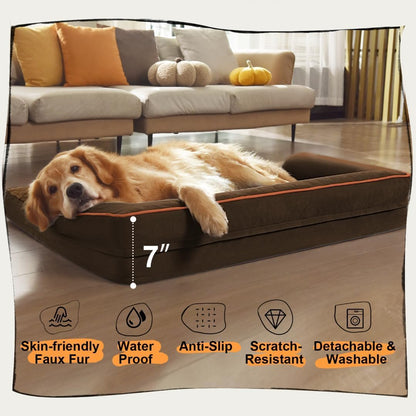 Extra Large Dog Bed-Orthopedic Waterproof XL Dog Bed for XLarge Extra Big Dogs - Foam Couch Sofa Washable with Removable Cover-Coffee
