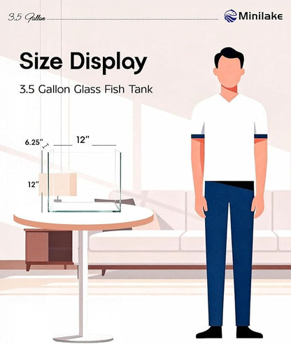 Glass Fish Tank, 3.5 Gallon Easy to Maintain Small Aquarium for Betta,Snails, Shrimp and Aquatic Planting.