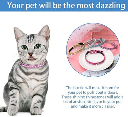 2 Pack Cat Collar Rhinestone Bling Cute Cat Collars Accessories for Pet Collars Adjustable Ideal for Girl Cats Male Cats(Silvery Blue)