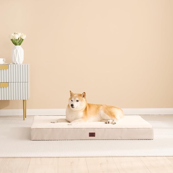 EHEYCIGA Orthopedic Dog Bed Large with Removable Washable Cover, 47IN Camel | Egg Crate Foam Support, Durable Oxford fabric, Non-Slip Bottom, Machine Washable, Soft Waterproof Plush Pet Bed Mat For Crate