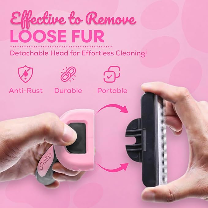 Sinko Deshedding Tool for Dogs & Cats, Pet Grooming Brush, Skin Friendly Deshedding Tool, Dog Brush for Shedding, Effectively Reduces Shedding by up to 95% for Short Medium Long Pet Hair (Pink)