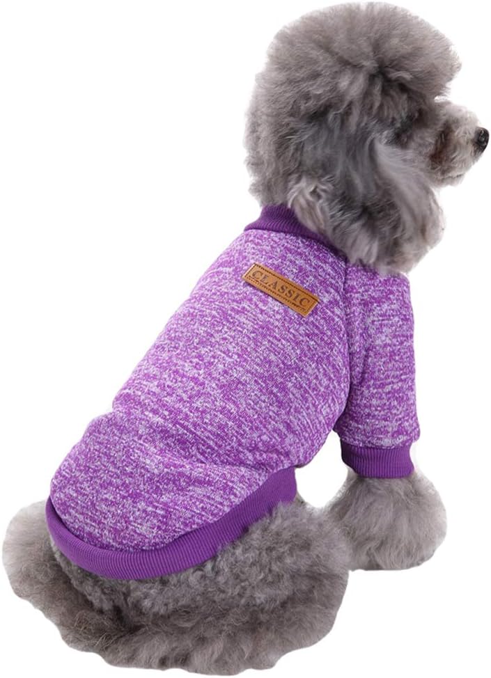 Jecikelon Dog Clothes Dogs Sweater Soft Puppies Clothing Winter Puppy Sweaters Warm Outfit for Dogs Small XXS XS Cat Apparel (Large, Purple)