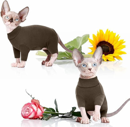 ROZKITCH Pants for Cats, Breathable Soft Cat Jumpers for Cats Only, Cat Coat with Four Legs, Warm Sweater T-Shirt Pajamas Jumpsuit Vest Cornish Rex Devon Rex Peterbald Coffee M